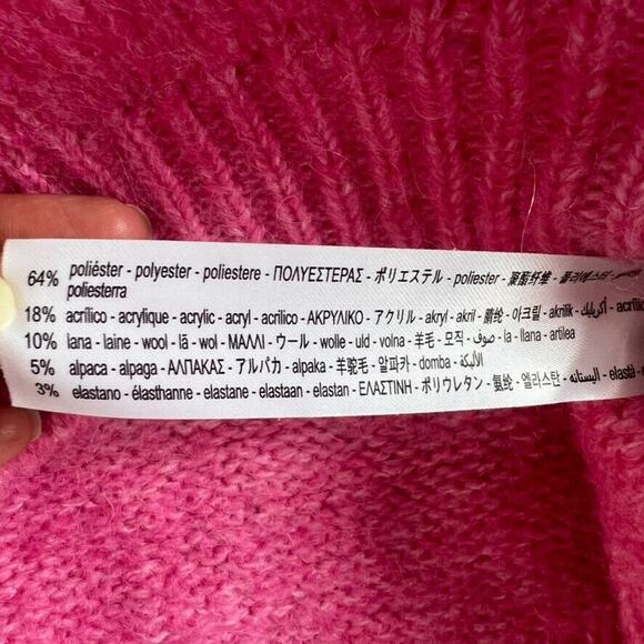 Zara Sweater Womens Medium Pink Cropped Wool Alpaca Knit Short Balloon Sleeve - Picture 6 of 6